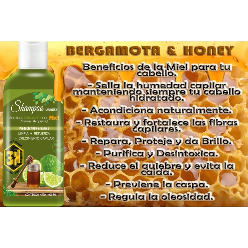 Shampoo Aceite De Bergamota Y Miel 1 Litro Vivonatural &