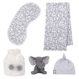 Lambs & Ivy 5 Piece Gray/White Baby Gift Bag for Infant/Newborn Baby Shower Gift