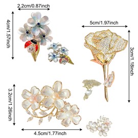 FOSDICK Pack of 3 Women's Crystal Flower Brooch Pins Brooches for Clothing Lapel Pins with Rhinestone Wedding Bouquet Pins Pin Brooch Gold White Elegant Pin Badge, Acrylonitrile Butadiene Styrene