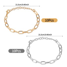 20 Pack Charm Bracelet Chain Link Bracelet Chain with Lobster Clasps Jewelry Making Chains for Women DIY Bracelets Crafts Supplies, Gold Silver