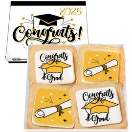 Graduation Cookies Gift Basket Box 2025 | Individually Wrapped | 4 Pack | Congratulations Congrats Grad for Women Men Kids | Food Gift | Nut Free | Kosher Dairy