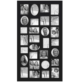 Adeco [PF9105] Decorative Black Wood Wall Hanging Collage Picture Photo Frame, 29 Openings, Various Sizes between 3.25x2.75" and 4.5x4"; Square, circular, oval and rectangular openings