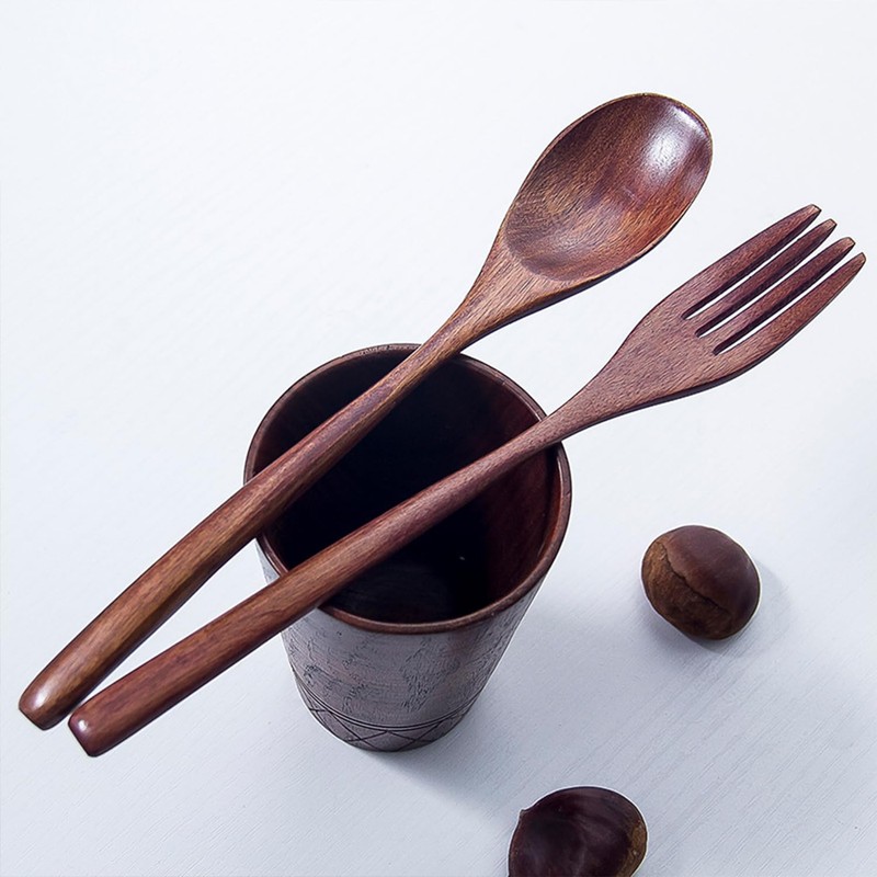 Busnos Reusable bamboo Utensils for Eating 8 Pcs Travel Wooden