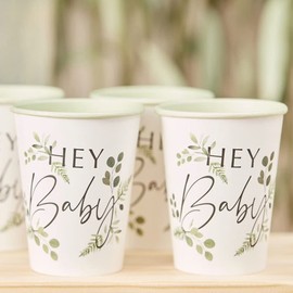 Ginger Ray Botanical Baby Shower Paper Party Cups 8 Pack, White, 8 Count (Pack of 1)
