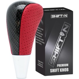 Leather Wood Gear Shift Knob for Toyota Avalon Yaris 4Runner Land Cruiser Sienna Camry Solara Tacoma and Lexus ES300 ES330 GS300 GS400 GS430 SC300 SC400 (Red Leather/Carbon Fiber Pattern)