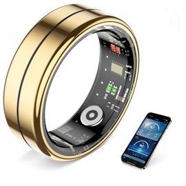 Smart Ring for Women & Men -100+ Sports Modes, Fitness Tracker with Heart Monitor, Sleep Tracker, Step Counter, Fitness Ring Compatible Android iOS, IP68 Waterproof, No Subscription Fee (Gold, 11)