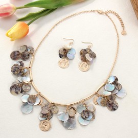 Firstmeet Colorful Coin Shell Tassel Necklace Nature Mother Of Pearl Handmade Chain Bohemian Style Choker Jewellry For Women(XL-1200-Nature)