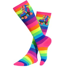 Bubblegum Divas Retro Roller Skates Rainbow Knee High Socks Girls Skating Birthday Gift Women’s
