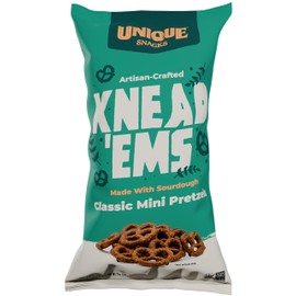 Unique Snacks Knead 'Ems, Sourdough Mini Pretzels, Artisan-Crafted Vegan Snacks, Non-GMO, Kosher Chips, 11 oz. Snack Bags, Pack of 6