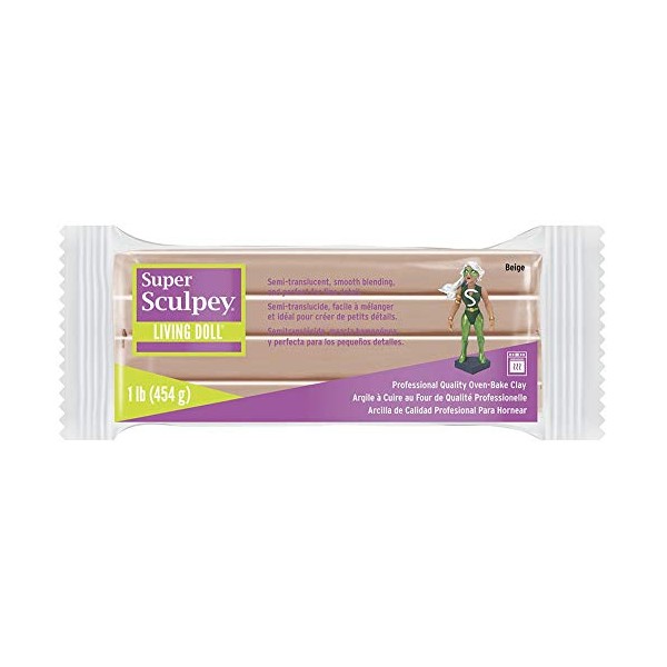 Super Sculpey Living Doll® Beige, Premium, Non Toxic, Soft, Sculpting Modeling Polymer, Oven Bake Clay, 1 pound bar. Perfect for all advanced sculptors, artists and doll makers.