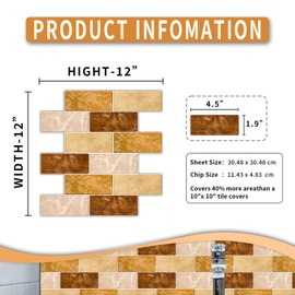 BSABSAQAA - 10 hojas de salpicaduras para cocina, 12 x 12 pulgadas, calcomanía para azulejos de pared de metro para baño en el inquilino Friendlyn Marble 2-6 (mármol café)