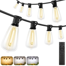Brightever 200FT Outdoor String Lights with Remote, 2700K/4000K/5000K Selectable LED Patio Lights with 60+2 ST38 Vintage Edison Bulbs, 3 Lighting Modes, 3H/5H Timer, Dimmable String Light for Outside