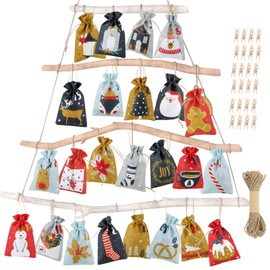 Advent Calendar for Filling Fabric Bags 1-24 Advent Calendar for Crafts with Clip DIY Christmas Calendar 2024 Fill Yourself Fabric Christmas Gift Bags for Children Men Women