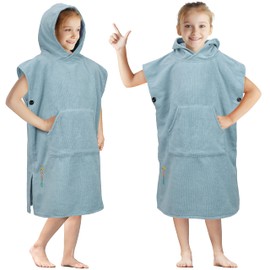 SUN CUBE Albornoz para niños, poncho de surf, toalla de playa para niños, de microfibra, con capucha, toalla de natación ponible para niños y niñas de