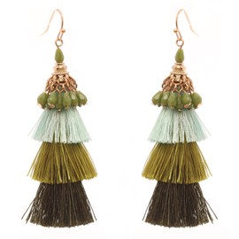 Rosemarie Collections Women's Crystal Bead and Triple Tassel Fashion Drop Earrings (Green)
