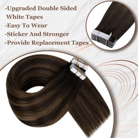 Hetto Tape in Hair Extensions Human Hair Remy Tape in Human Hair Extensions Darkest Brown to Ash Brown Mix Darkest Brown Invisible Tape Hair Extensions Skin Weft Tape Extensions 24Inch 50g 20pcs