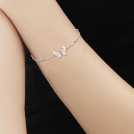 VONALA Butterfly Bracelet Anklets for Women Sterling Silver Butterfly Charm Chain Bracelet Beach Foot Jewelry for Women Girls
