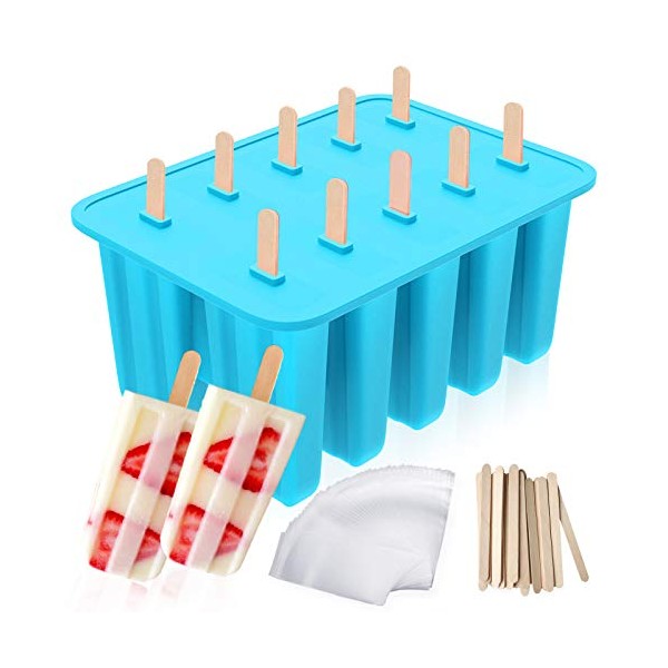 Ozera Popsicles Molds, 10-Cavity Reusable Silicone Popsicle Molds, Easy Release