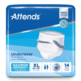 Attends Attends Incontinence Care Underwear for Adults, Extra, XL, White, 56 Count, Pack of 4