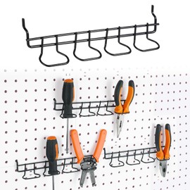 Coume 4 Pieces Pegboard Screwdriver Holders, Stainless Steel Pegboard Pliers Tool Hangers Shelving Display Hooks Organizer Multi Ring Tool Holders Accessories Racks for Shop Store Supermarket(Black)