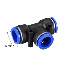 16mm Push Fittings, 5/8” OD Plastic Push to Connect Quick Fitting Tee Shaped, Air Line Push Lock Pneumatic Connector (10Pcs)