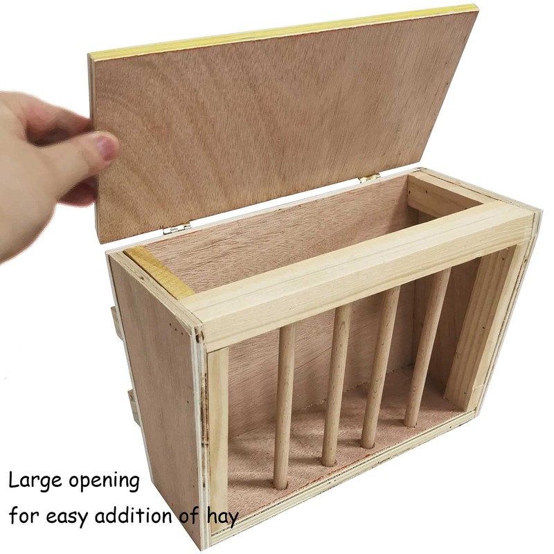 kathson Rabbit Hay Feeder Rack Wooden Food Feeding Manger Bunny