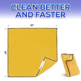 PerfectCLEAN - Micro-Denier Microfiber Cleaning Wiper, Absorbent Cleaning Towels, Streak-Free Microfiber Cloth for Cars, Windows, and Bathrooms, Cleaning Supplies, 16”x16'', 5 Count, Yellow