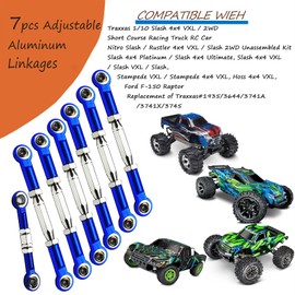 Adjustable Aluminum Upgrade Parts Turnbuckles/Camber Links for Traxxas 1/10 Slash 2WD 4X4/Hoss 2WD 4X4/Rustler 2WD 4X4/Stampede 2WD 4X4 RC Truck,7 Pieces(Navy Blue)