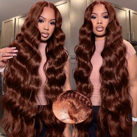 Reddish Brown Lace Front Wigs Human Hair 13x6 Hd Lace Frontal Body Wave Wigs Human Hair Pre Plucked 180% Density Auburn Brown Wig Human Hair for Women Auburn Colored Wear And Go Glueless Wig 24 Inch