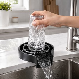 2-in-1 Glass Rinser for Kitchen Sink – 304 Stainless Steel Cup Washer with 360° Pull-Out Sprayer for Home and Bar Use