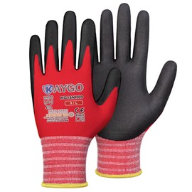 KAYGO Safety Work Gloves MicroFoam Nitrile Coated-3 Pairs, KG18NB,Seamless Knit Nylon Glove with Black Micro-Foam Nitrile Grip,Ideal for General Purpose,Automotive,Home Improvement,Red large