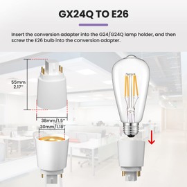 Bonlux Gx24q to E26 Adapter, Gx24q to E26/E27 Socket Adapter, Gx24 to Medium Edison Base Adapter, 4 Pin CFL Lamp Base Converter, Gx24/Gx24q to E26 Light Fixture, Remove Bypass The Ballast, 10-Pack