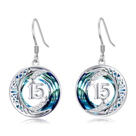 JUSTKIDSTOY 15th Birthday Quinceanera Gifts for Daughter 15 Year Old Gift Earrings 925 Sterling Silver Blue Crystal Dangle Drop Leverback Earrings for Women Anniversary Christmas Jewelry