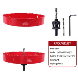 Nicerity 8 Inch Hole Saw with Arbor for Recessed Lighting, 203mm HSS Bi-Metal Hole Cutter with Pilot Drill Bit for Metal, Wood and Plastic Cutting, Include Cotton Gloves