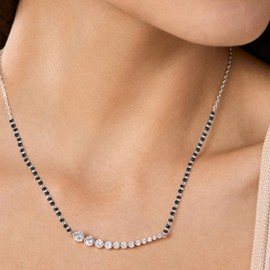 MINUTIAE Crystal Diamond Tanmaniya Mangalsutra Pendant Necklace For Women With Extendable Chain (Silver)