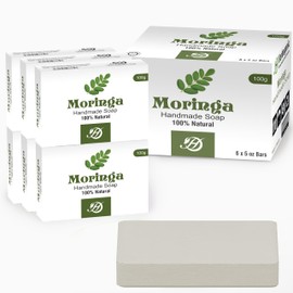 HERBOGANIC Moringa Handmade Soap – Natural Moisturizing, and Eco-Friendly Soap for Skincare, Bath and Body Care Gentle Moringa Bar Soap for Dry Skin(100g) Pack of 6