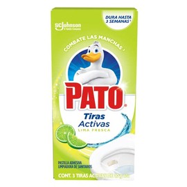 Pato Tiras Activas para Inodoro, Pastilla Adhesiva Limpiadora de Sanitarios, Combate las Manchas, Aroma Lima Fresca, 3 Unidades, 10g                  
