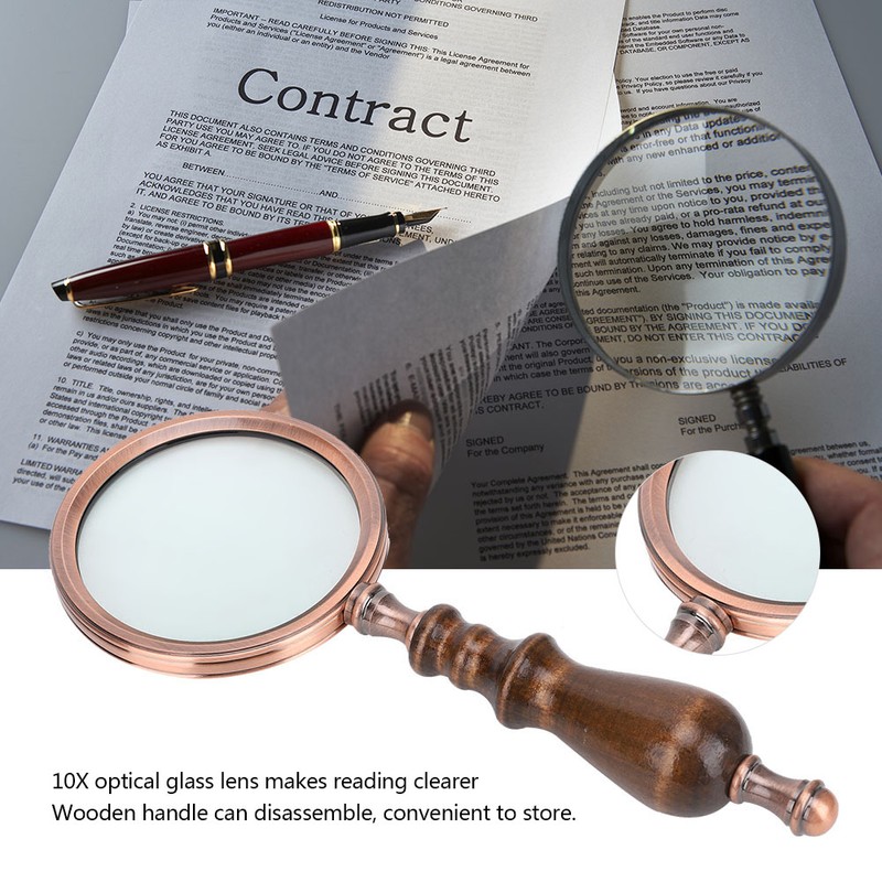 10X Handheld Detachable Wooden Handle Reading Inspection Magnifier Magnifying Glass