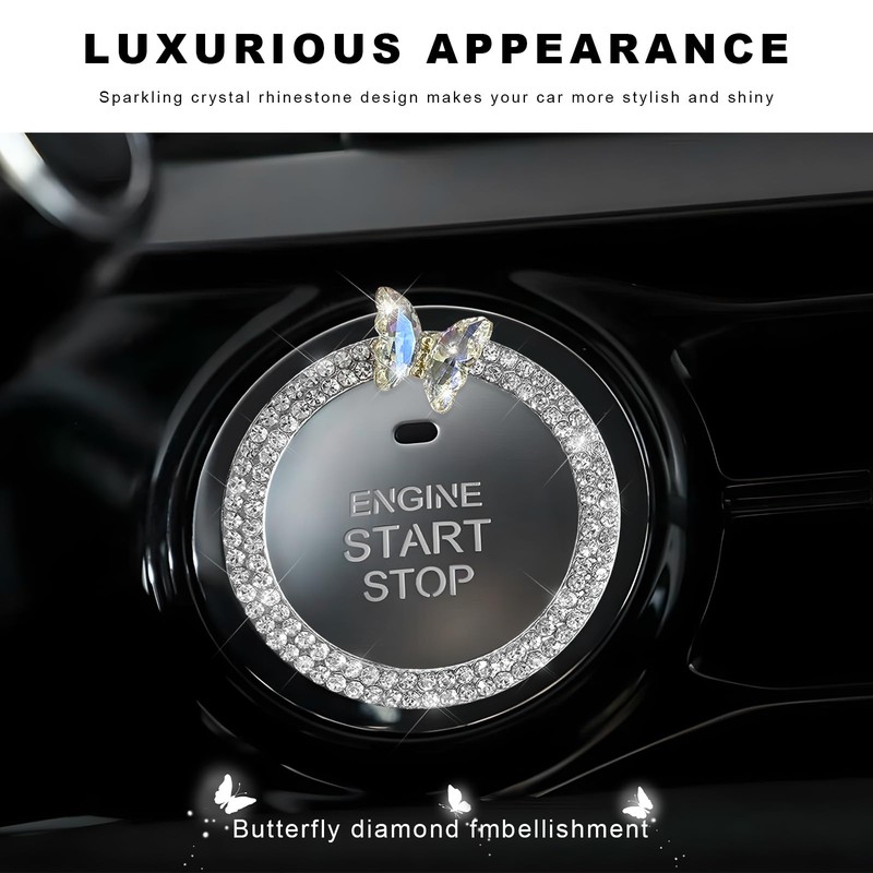 NYTKL Bling Ring Emblem Car Accessories, Crystal Rhinestone Butterfly Key