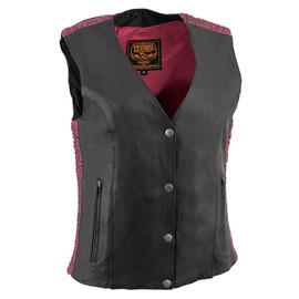 Milwaukee Leather Women's Premium Classic Leather Motorcycle Rider Vest w/Embroidery Artwork - Small