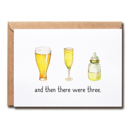 KrysDesigns New Baby Card - And Then There Were Three - Beer Bottle - Baby Shower Card - New Parents Parents,5x7 inches
