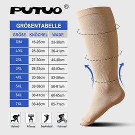PUTUO Compression Stockings Thick Calves for Men: Thrombosis Stockings Women's Plus Size Support Stockings Compression Socks for Flight Medical Running Travel 3 Pairs, beige