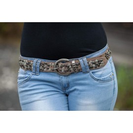 styleBREAKER studded belt with genuine leather in vintage style, shortened 03010024, Colour:Antique-Red, size:90cm