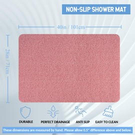 Hargiis Non-Slip Bathtub Mat, Anti Slip Shower Mat, Fast Drying Bathtub Mats, Foot Scrubber Mat, Anti Slip Mat for Tub, Floor, Bathroom, Kitchen, Home, Hotel (Pink 40"×28")