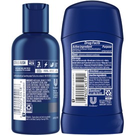 Suave Body Wash, Shampoo & Conditioner 3-in-1, Citrus Rush (2 Travel-Size Bottles) + Active Sport Deodorant Antiperspirant, 48H Sweat & Odor Protection, 3 Piece Set