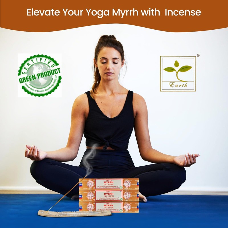 Satya Myrrh Incense Sticks, Satya 15gmx12 Pack with Raajsee Incense