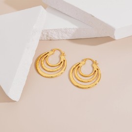 LILIE&WHITE Gold Fan-shaped Hammered Hoop Earrings for Women Hypoallergenic Earrings Fashion Earrings Gift Earrings