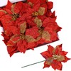 20 Set 8.7" Wide 3 Layers Christmas Red Glitter Poinsettia