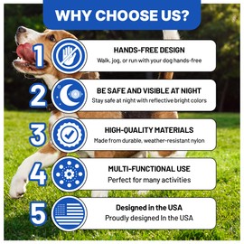 Ljovy Hands Free Dog Leash, Dog Running Leash with Waist Belt, Reflective Stitching & Dual Padded Handles, No Pull Bungee for Walking, Jogging & Hiking, Ideal for Medium to Large Dogs (25-120 lbs)