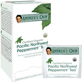 Andrew Lessman Tea - Peppermint Tea 90 Sachets - Certified Organic Premium Whole-leaf Peppermint. Certified Free of Pesticides, Herbicides. Naturally Soothing. No Bitter Aftertaste. Caffeine-Free